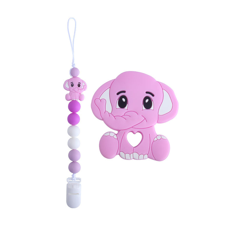 Nuevo clip de pico de pato de plástico elefante mordedor de silicona bebé elefante de silicona Cadena de chupete de juguete molar cadena anti-caída