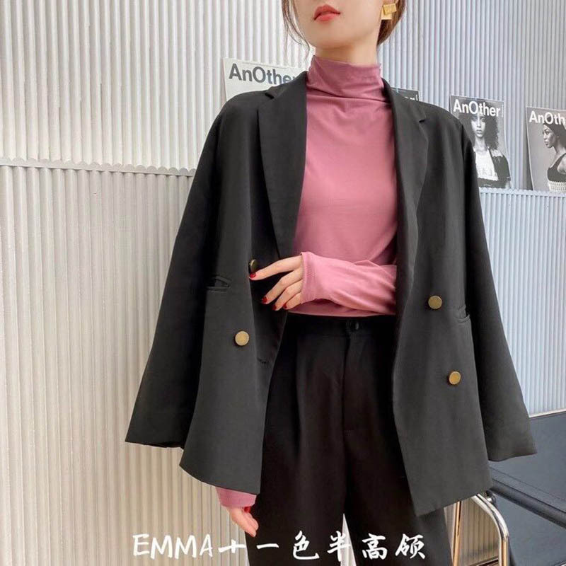 女士半高领修身打底衫弹力长袖 秋冬新款保暖内搭T恤纯色套头衫|ru