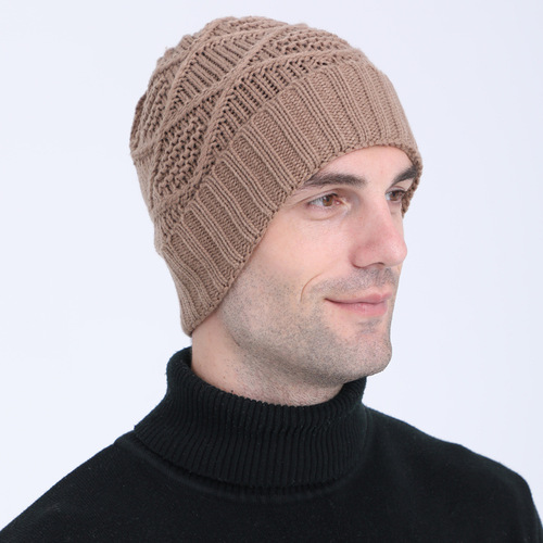 New Knitted Beanie for Men and Women, Cross-Border, Western Style, Autumn/Winter Patterned Diamond Knit Warm Cycling Ear Hat