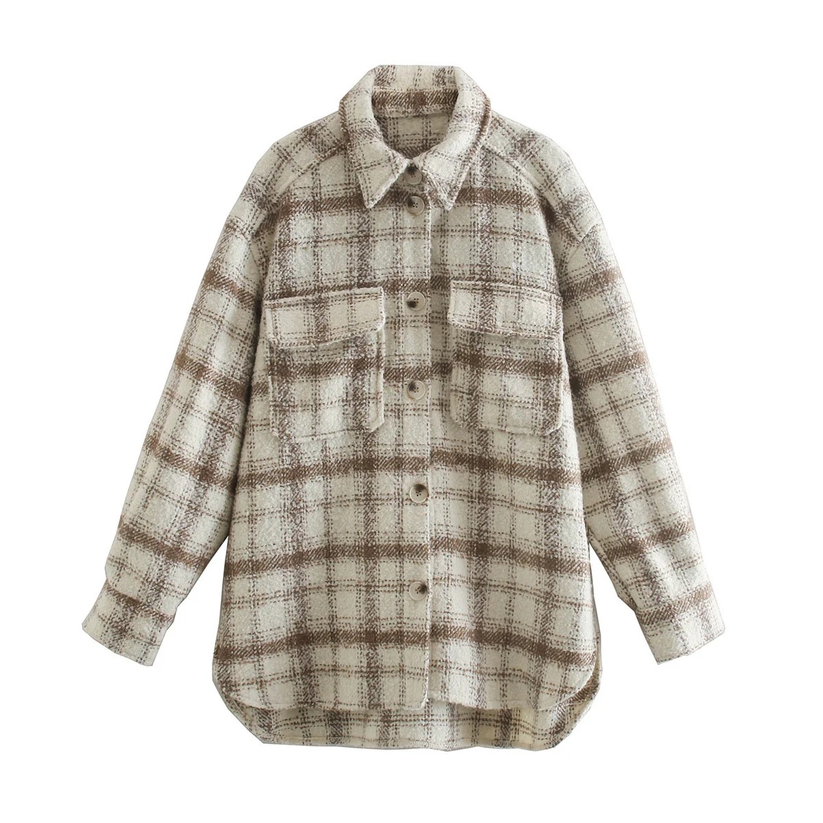 fashion woolen loose plaid woolen coat  NSAC21739