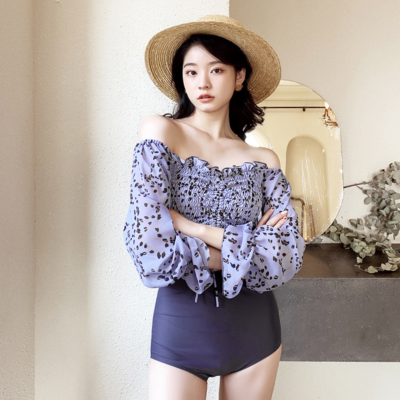 新款泳衣女 时尚性感修身显瘦防晒长袖度假分体比基尼两件套泳装|ms