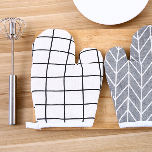 Home Grid Kitchen Baking Thick Heat Insulating Glove Microwave Oven Baking Tool Glove Single Price