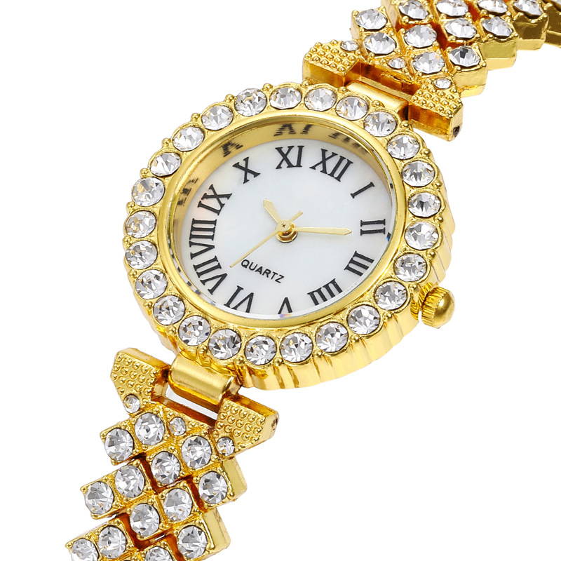 2024 Orologio da polso con strass modello romano da donna con catena in acciaio pieno alla moda elegante con diamanti_voghion.com