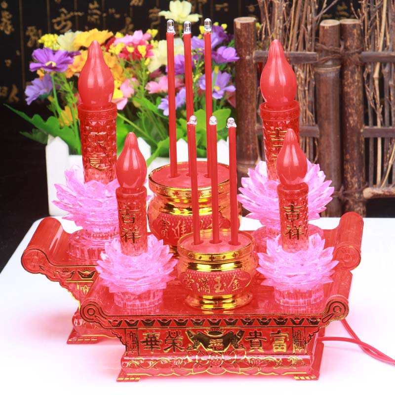 尚緣廠家批發LED變色蓮花燭台電香爐供佛禮佛香爐蓮花燈2028