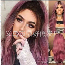 欧美热卖新款假发 女中分黑红渐变长卷发 高温丝时尚头套wigs