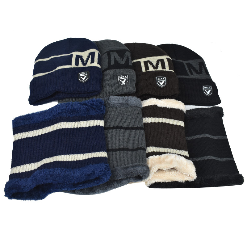 Hombres Otoño e Invierno forro polar de punto sombrero M letra invierno sombrero Jersey sombrero bufanda traje protección de oído cálido sombrero de lana