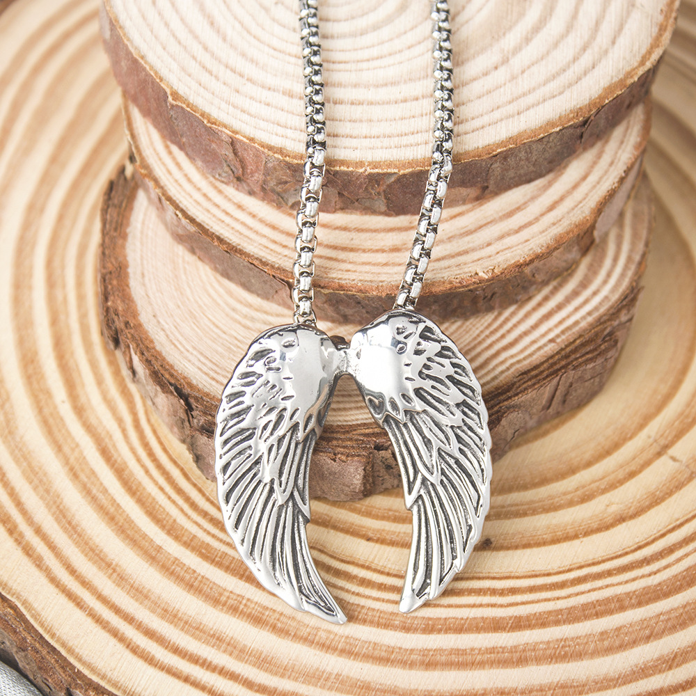 Ciondolo in titanio con piuma d'angelo per uomo e donna, collana con ali personalizzate in acciaio inossidabile, gioielli abbinati_voghion.com