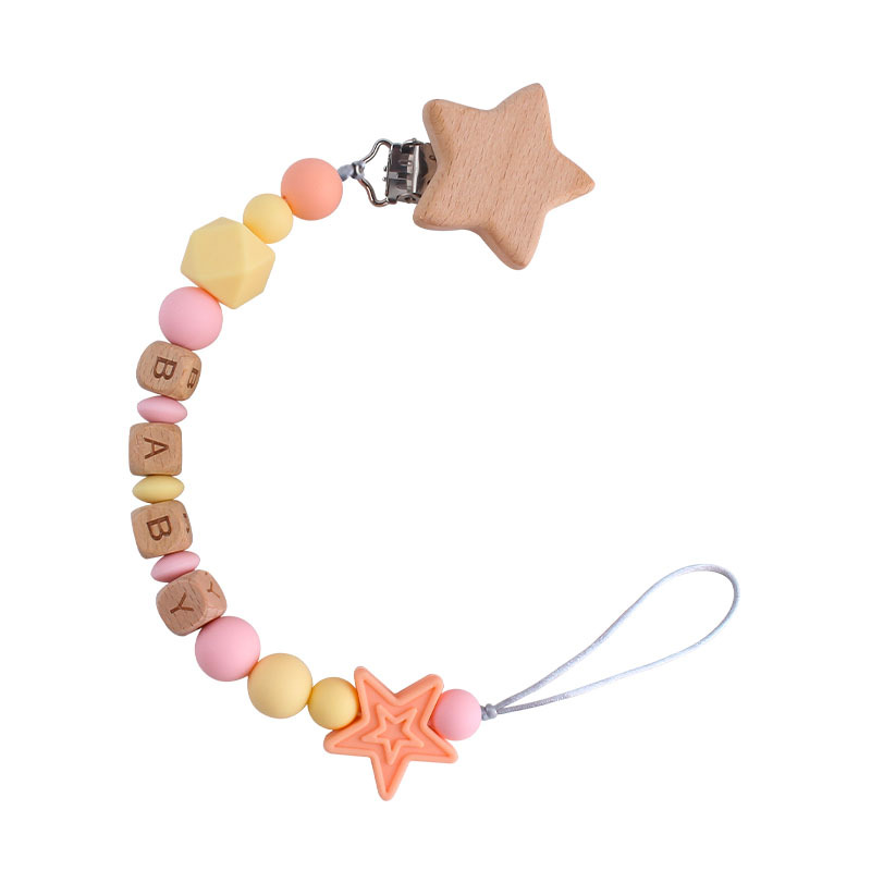 Creativo DIY bebé Haya estrella de cinco puntas chupete clip bebé nombre silicona estrella de cinco puntas chupete cadena