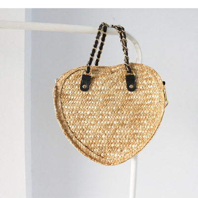 外貿麥稈笑臉草編包可愛文藝手提單肩斜跨女包心型小包度假沙灘包