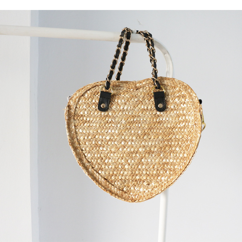 外貿麥稈笑臉草編包可愛文藝手提單肩斜跨女包心型小包度假沙灘包