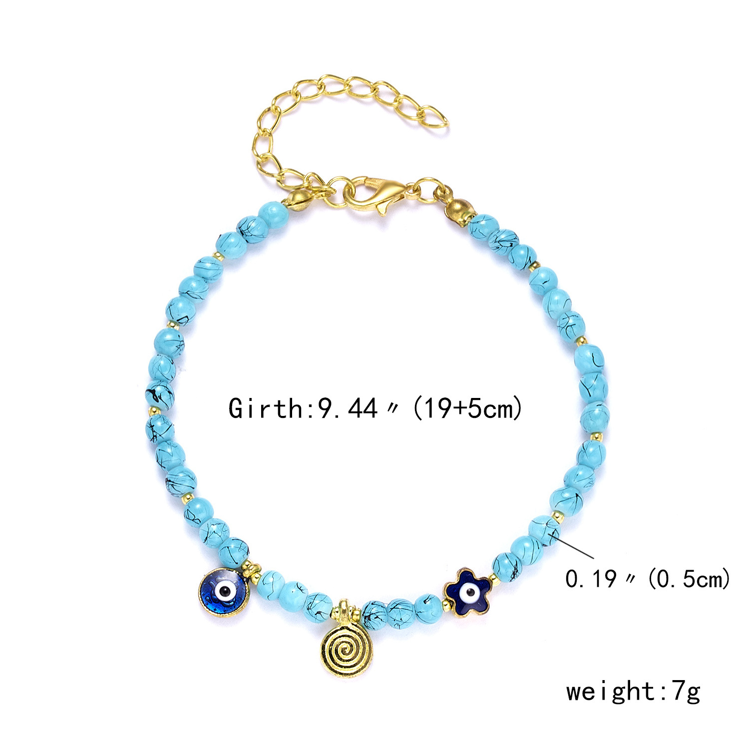 Blue Eye Fashion Flower Crystal Pearl Bead Alloy Bracelet display picture 3