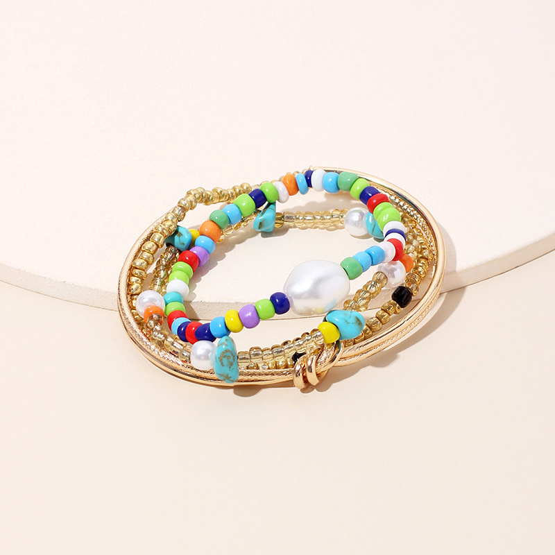 20g Weight Bracelets Classification Anniversary, Business, Travel Occasion Beaded Material Knot Pattern Women'S Gender Simple Style Style Double Ring Knotted Bracelet Open Bracelet Jewelry Korean Ethnic Style Color Rice Bead Bracelet Wholesale Nihaojewelry 2