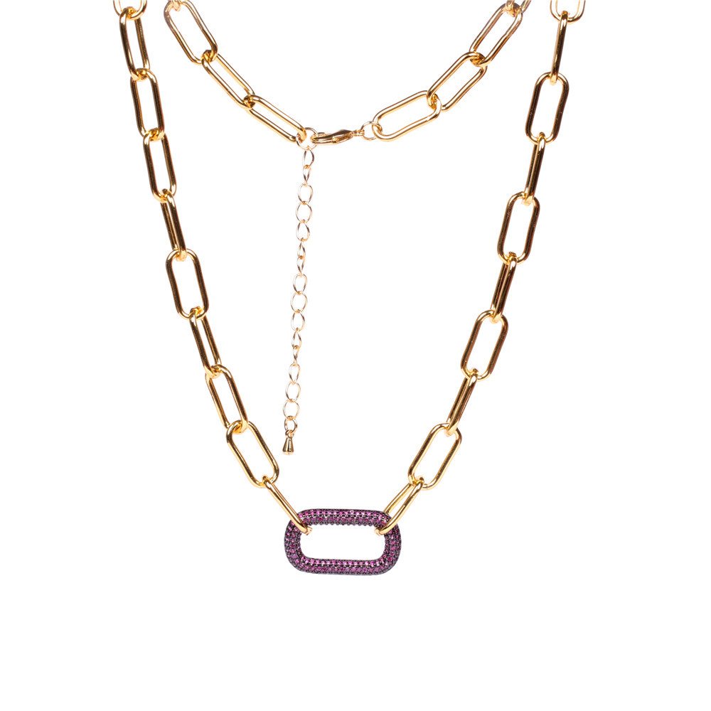 Full Diamond Geometric Oval Pendant Lock Hip-hop Style Thick Chain Necklace display picture 2