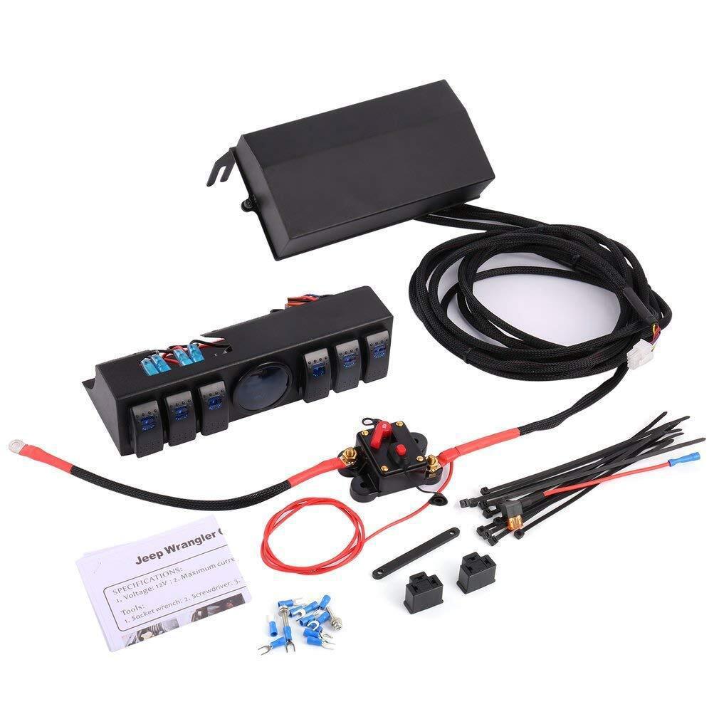 越野牧马人6位开关面板带线束控制盒继电器组 吉普开关改装面板cc