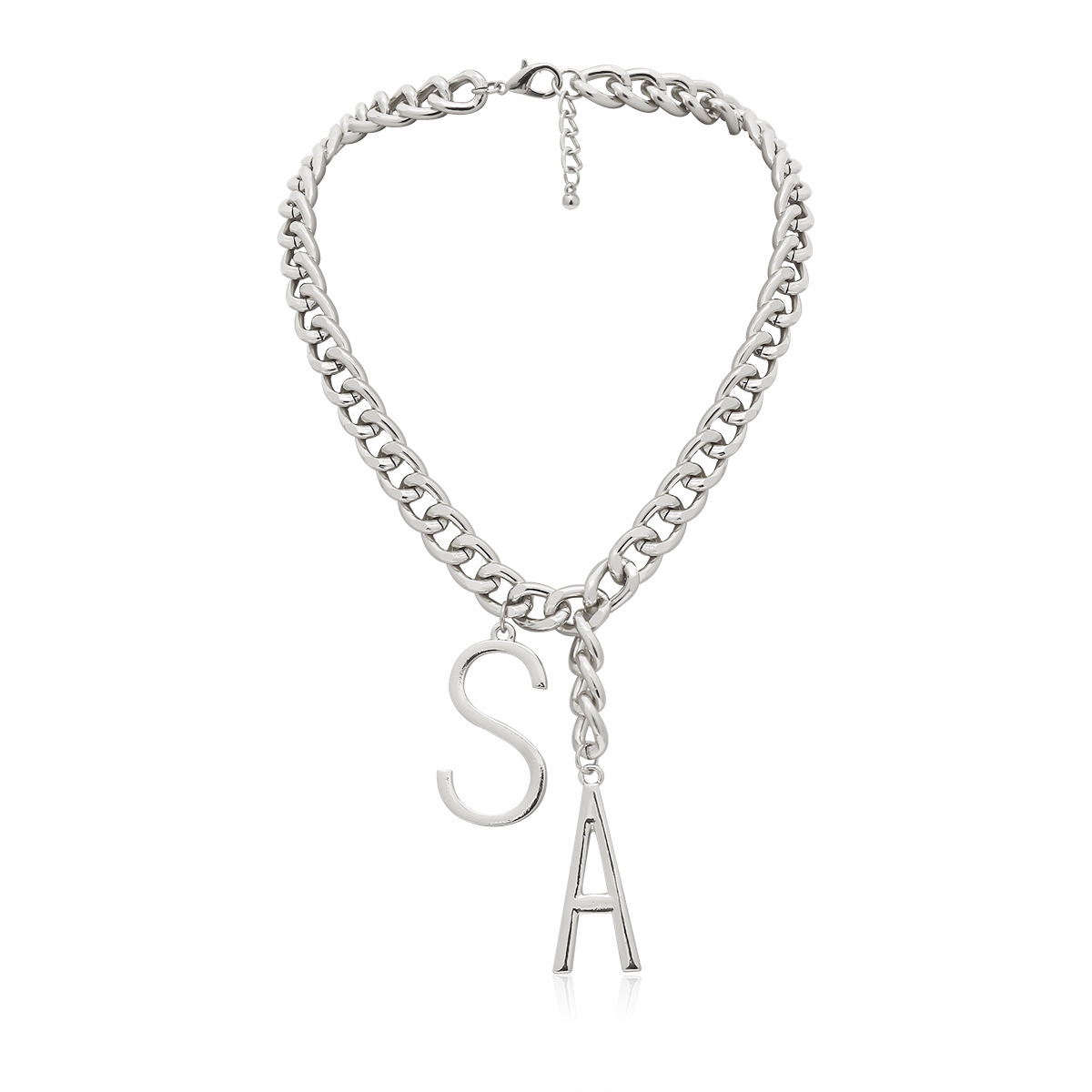 New Fashion Simple Thick Chain Tassel Geometric Ornament Sa Letter Hollow Pendant Necklace display picture 8