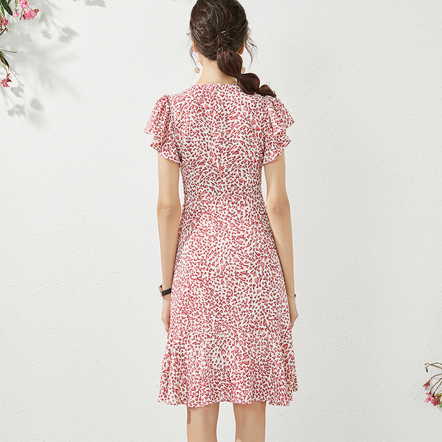 Summer French fashionable retro love printed tea break dress with drawstring sexy dress