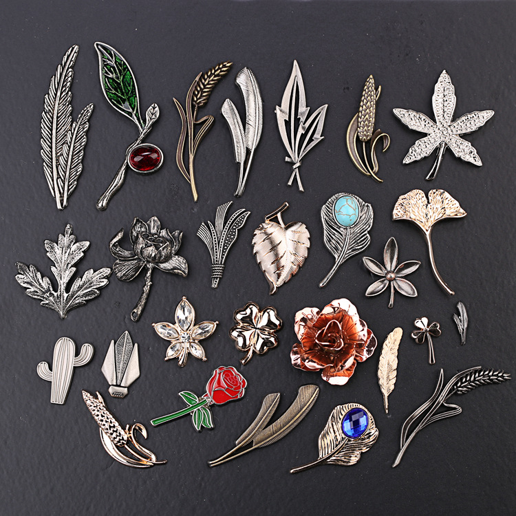 Retro alloy flowers and plants Brooch Leaf branch Ear of Wheat Pin men and women man 's suit shirt Versatile Jewelry