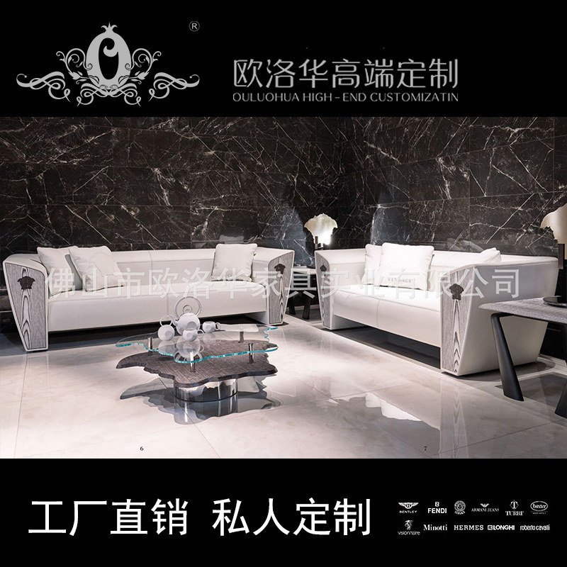 廠家直供 意大利後現代輕奢納帕皮沙發組合范思折沙發家具