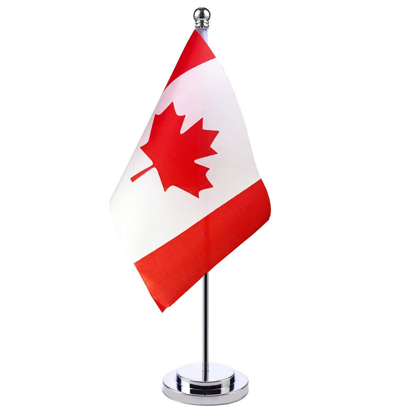 Amazon AliExpress Foreign Trade Canada Single-pole Table Flag Metal Flag Seat Small Flag Table Decoration Set