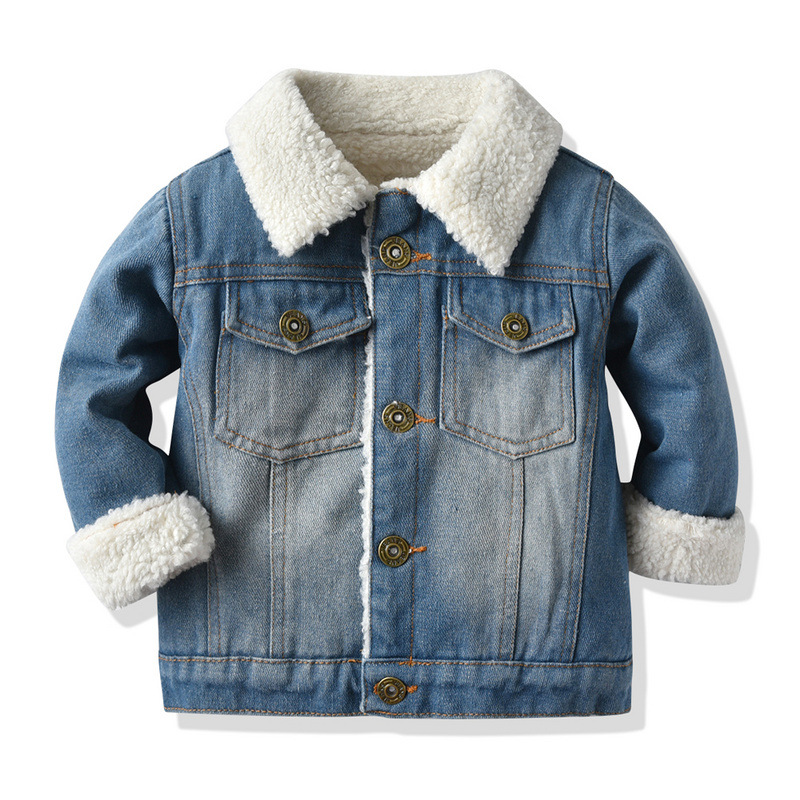 Children's Imitation Lamb Wool Lining Denim Jacket Fashionable Thick Denim Top display picture 1