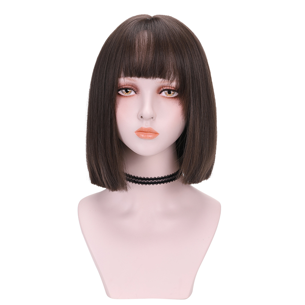 synthetic wig Princess cut female air bobo fashionable shoulder length bangs wig headband_voghion.com