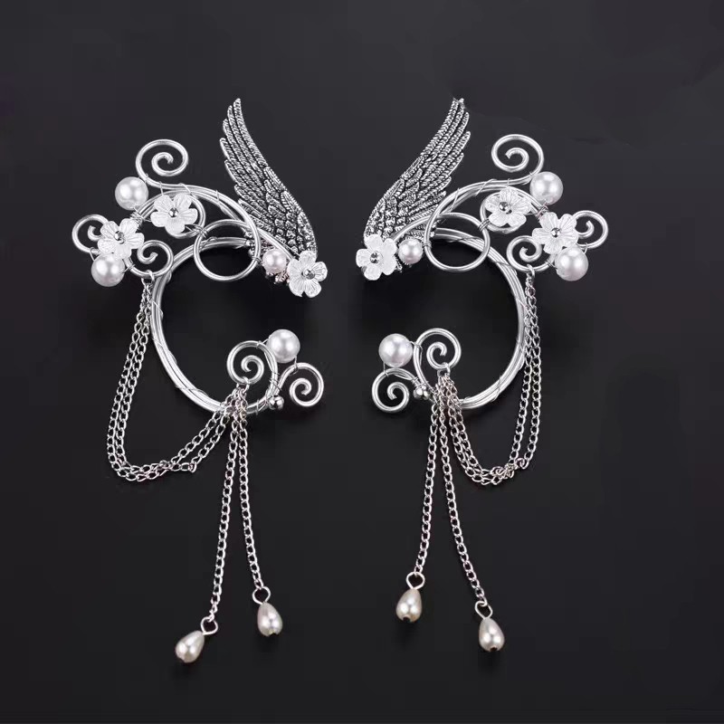 Foreign trade hot sale in stock Qingqiu Fox legend same style ear clip ancient style ear clip long tassel elf earrings