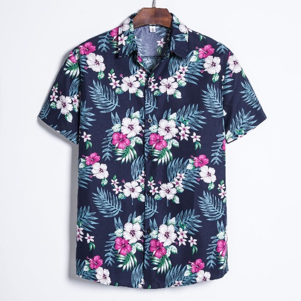 Casual fashion men’s loose floral shirt summer cardigan Beach Short Sleeve Shirt