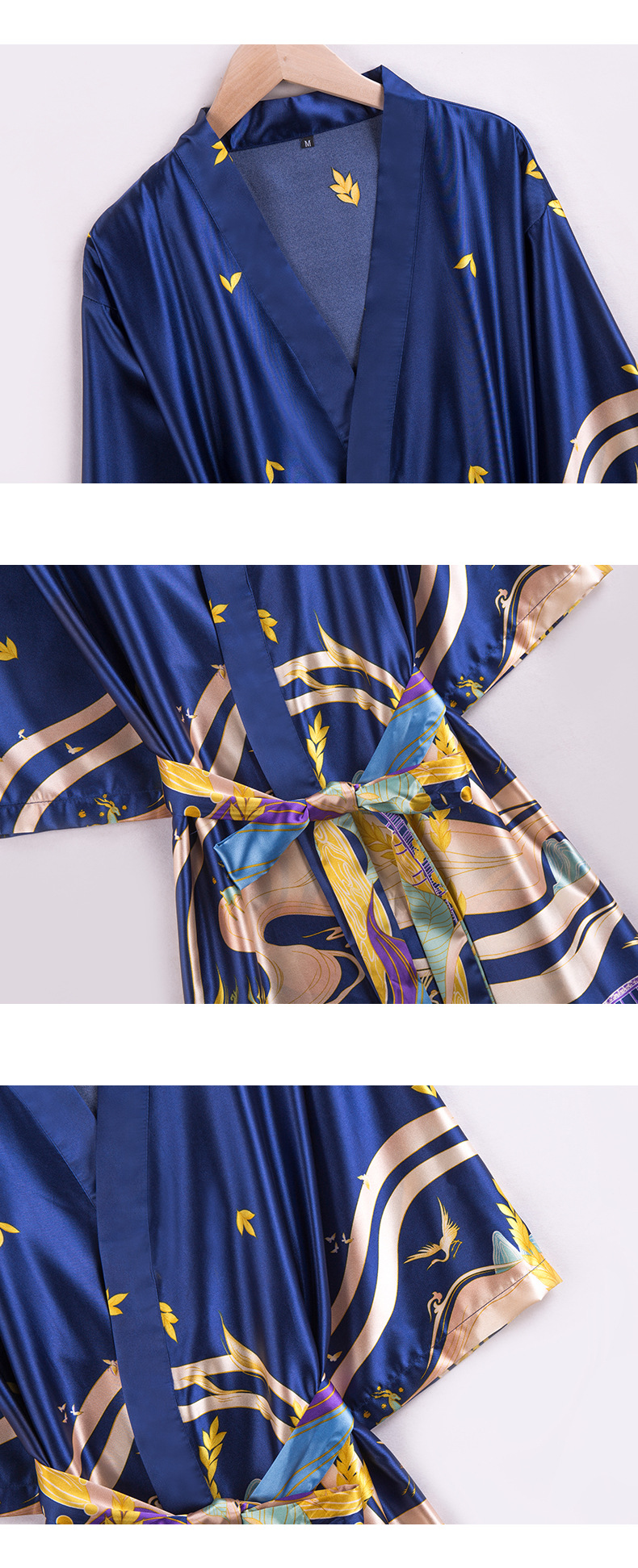 Summer  Fashion Pajamas Silk Robe Bathrobe Morning Robe Mural Printing Home Service Wholesale Nihaojewelry display picture 2