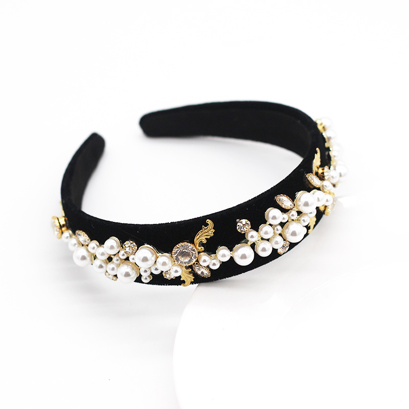 Neue Mode Einfache Stil Perlen Diamant Damen Stirnband Flanell Schmale Straße Schießen Reise Haarschmuck display picture 7