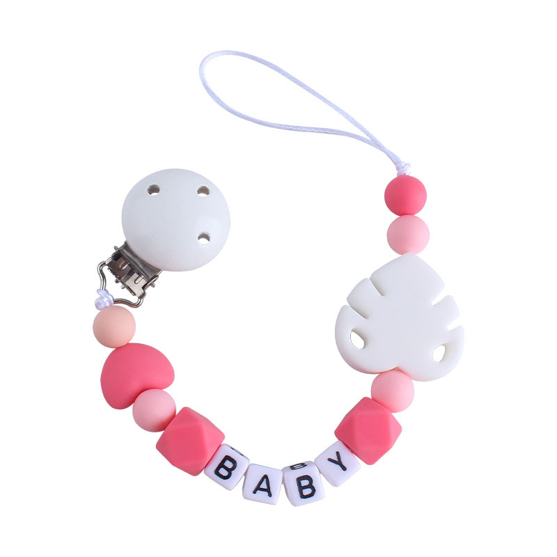 Bebé Hemu chupete clip nombre del bebé calmante hoja de silicona chupete cadena Amazon nueva venta caliente