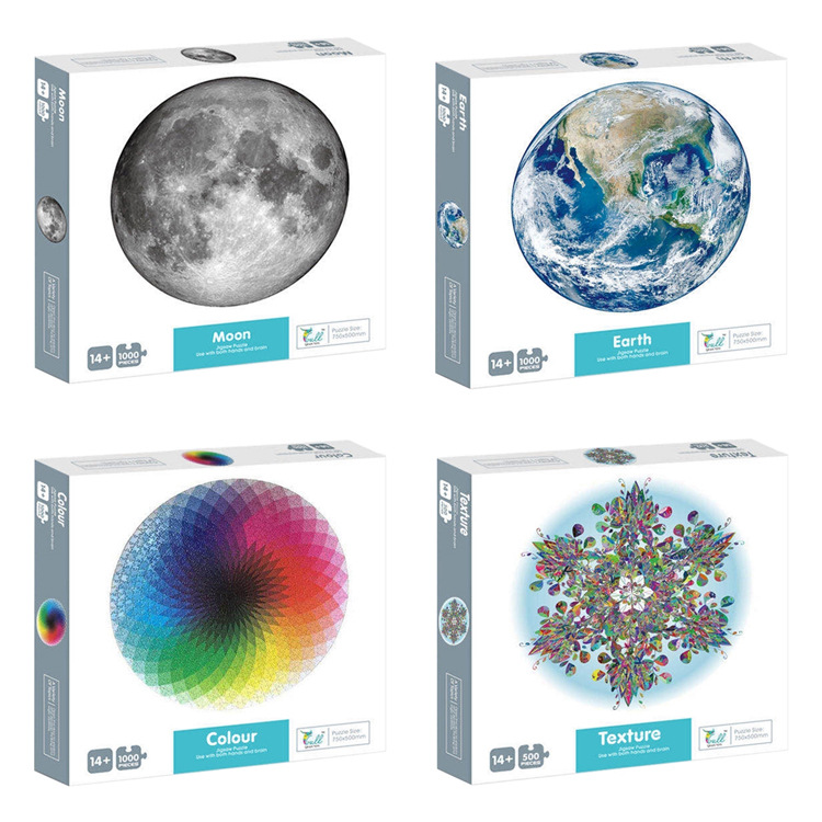 Cross-border hot sale paper puzzle 1000 pieces adult Earth Moon Rainbow space round plane children's puzzle