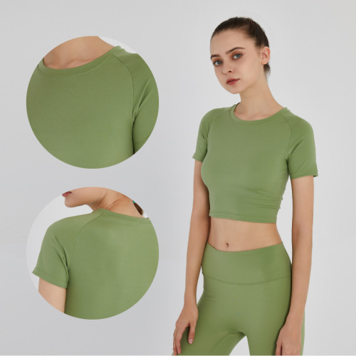 Yoga short-sleeved navel-baring fitness T-shirt quick-drying sports tops women's gym running yoga wear tight yoga T-shirt
