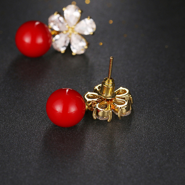 Cute fashionable elegant earrings pearl with zircon