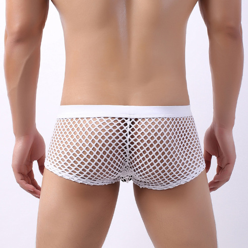 Manufacturer wholesale fishnet men's underwear Japanese large mesh sexy U convex transparent hollow shorts boxer briefs for boys