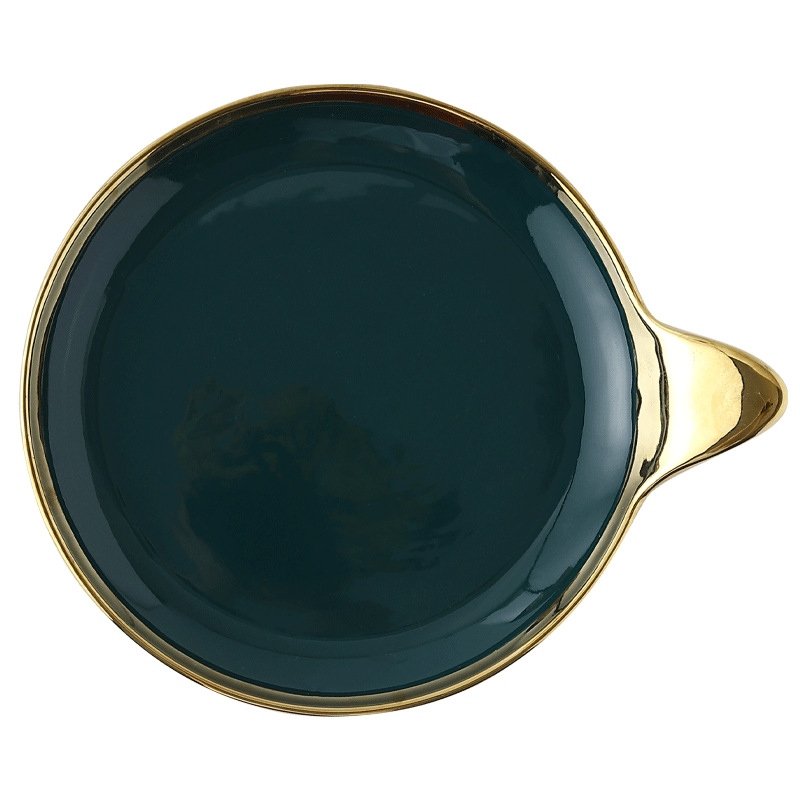 Anillo de oro verde oscuro nórdico vajilla personalidad creativa mango placa occidental plato postre ensalada tazón mango de cerámica tazón image 7