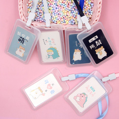 Campus student transparent card holder with strap, small dinosaur ID card case, bus card case, meal card lanyard, access card holder