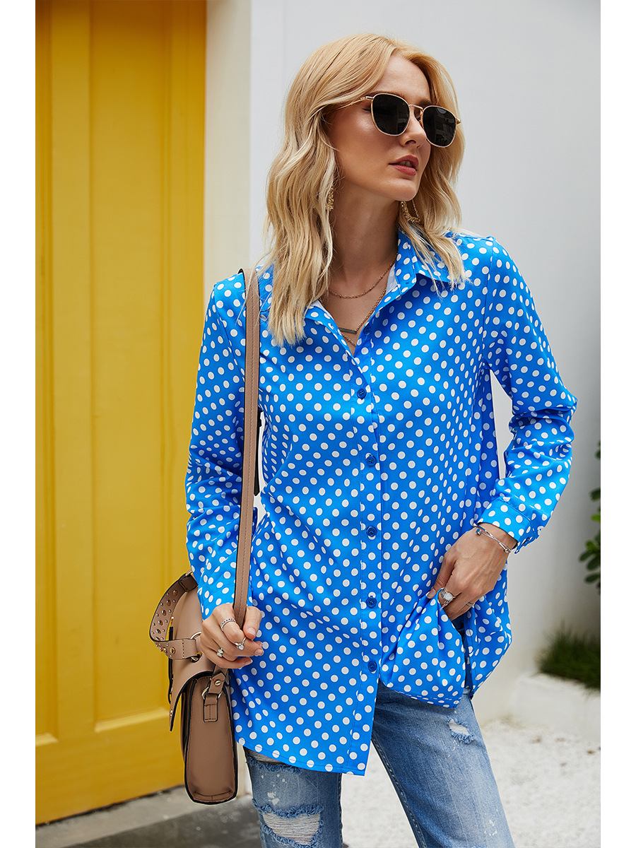  Fashion Polka Dot Top Ladies Long Sleeve Shirt NSAL2091