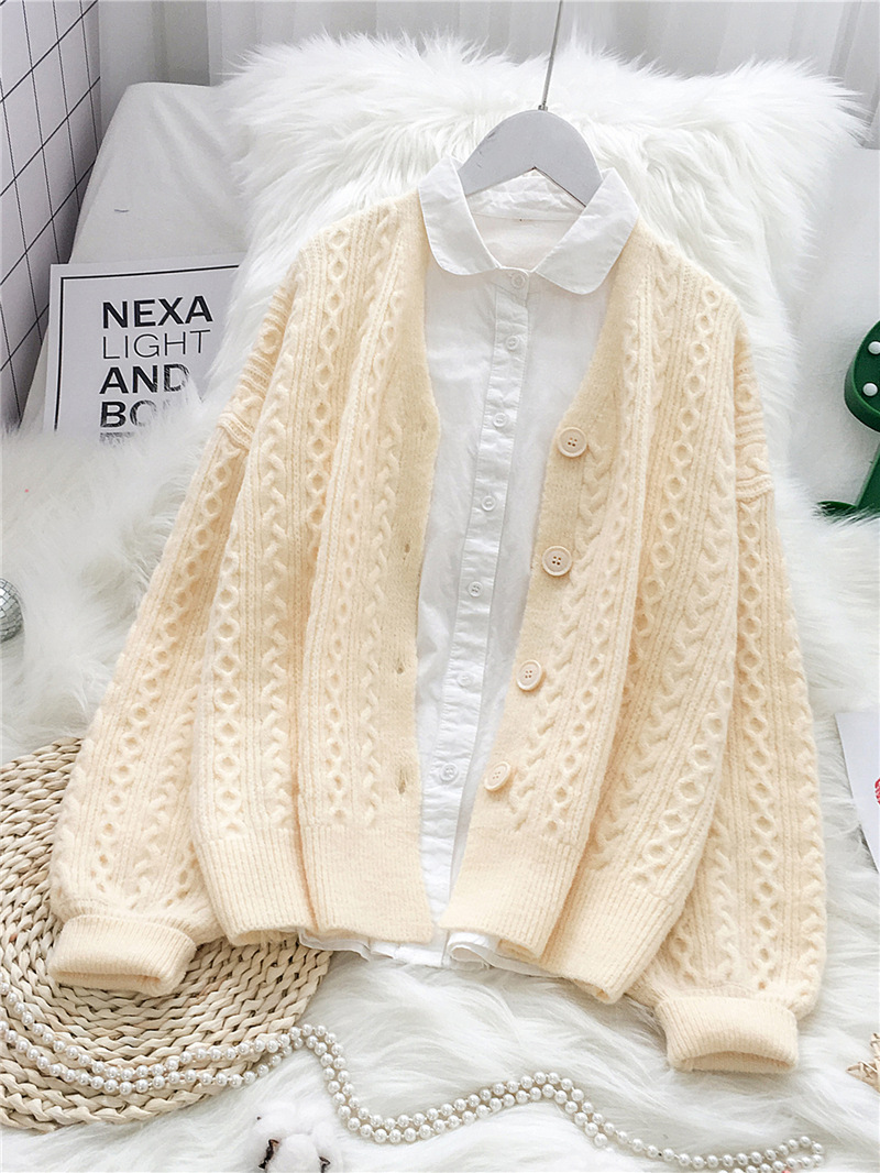 single-breasted twist lantern sleeve knitted cardigan nihaostyles clothing wholesale NSSX89224