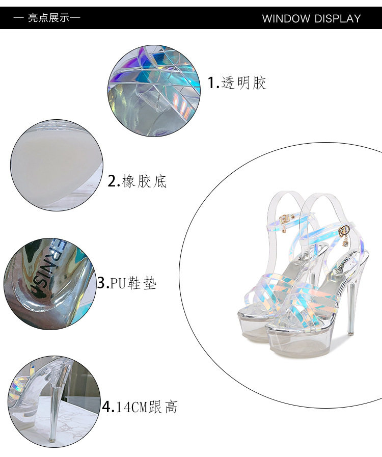 Giày sandal nữ gót nhọn trong suốt pha lê quai chéo mùa hè — Màu bạc, Màu vàng sâm panh chi tiết 5