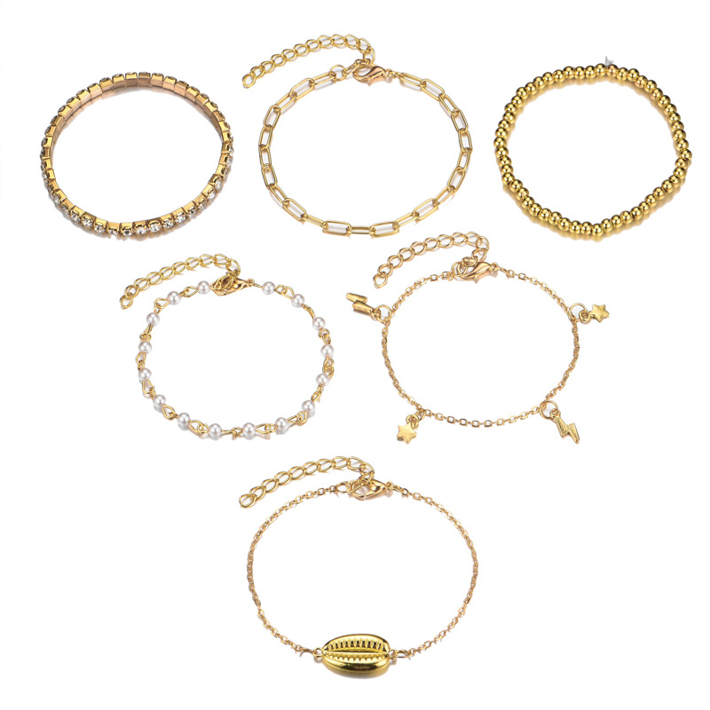 Fashion Gold-plated Shell Crystal All-match Bracelet Set display picture 4