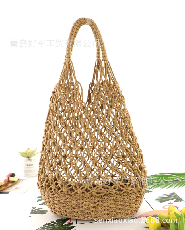 Retro Hollow Straw Woven Solid Color Bucket Bag Wholesale Nihaojewelry display picture 5