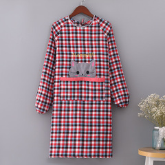 Korean-style fashionable pure cotton long-sleeved apron, adult unisex colorful cotton cover-up, kitchen thick waterproof extended reverse dress