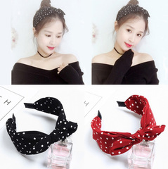 新款韓國髮飾頭飾 蝴蝶結兔耳朵甜美布藝簡約寬邊波點發箍頭箍女