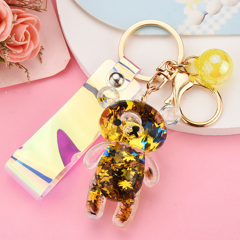33g Weight Arylic Material Plating Design Light Blue, Pink, Purple, Green, Gold Color Korean Quicksand Acrylic Oiling Bear Keychain Wholesale Nihaojewelry 6