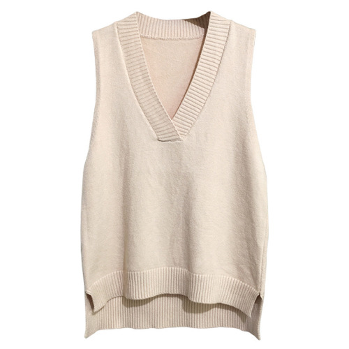 Autumn and winter simple V-neck retro vest knitted women's pullover loose sleeveless vest spring and autumn versatile sweater vest