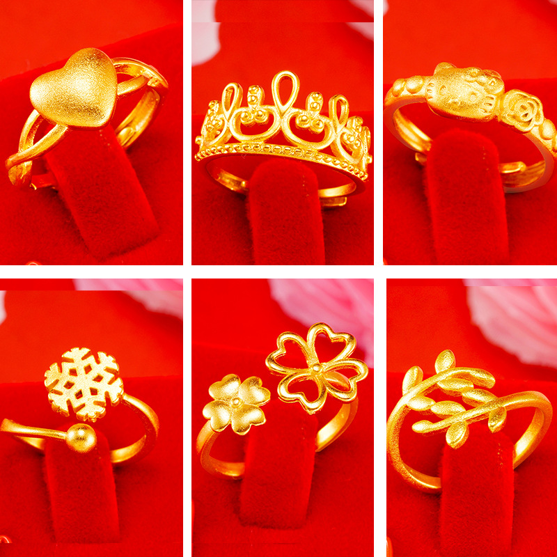 Exquisito antiguo oro imitación 24K oro amor anillo abierto moda femenina arena oro neto rojo vivo joyería al por mayor