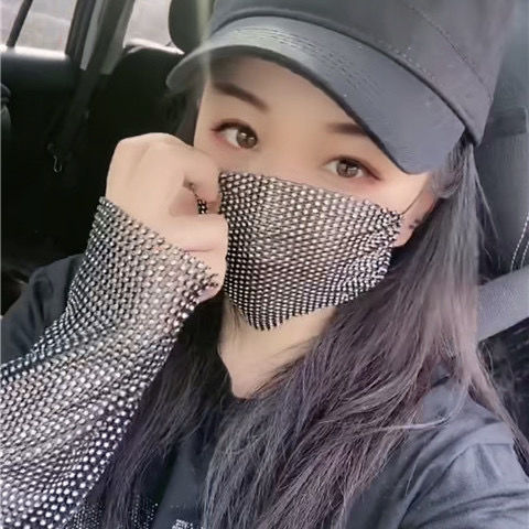 镶钻口罩女2021夏季新款薄款网红同款带钻装饰时尚亮钻口罩面纱女|ms