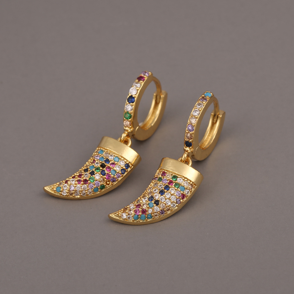 Fashion Colored Diamonds Horn Copper Earrings display picture 4