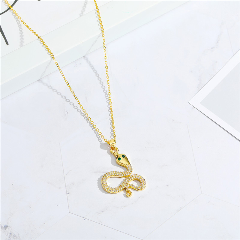 European Cross-border Sold Jewelry Retro Punk Personality Colorful Crystals Snake Boat Anchor Cross Pendant Necklace Clavicle Chain Female display picture 7
