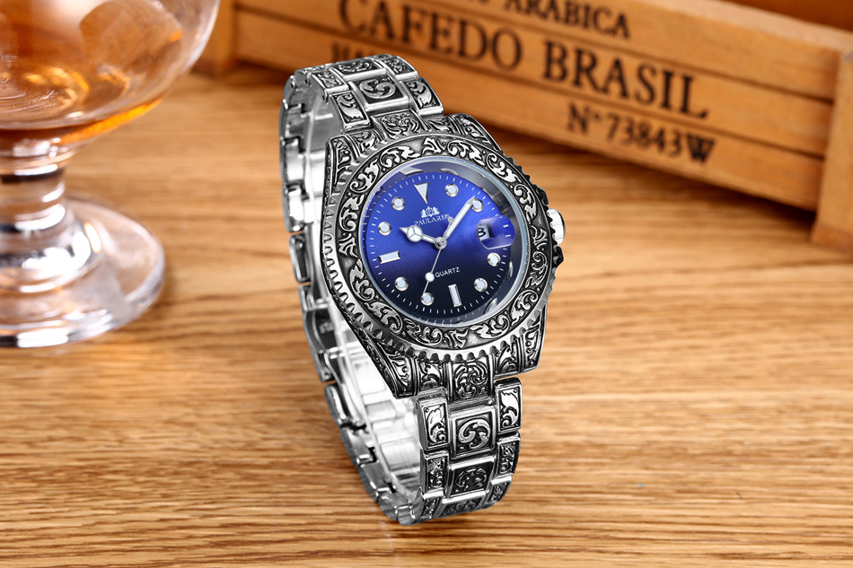 Montre homme à quartz sculptée avec calendrier fantôme d'eau lumineuse MONTRE À QUARTZ_voghion.com